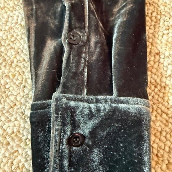 Uniq Blue/Green Velvet Boho Gypsy Night Out Button Down Shirt Size Medium - Picture 7 of 7